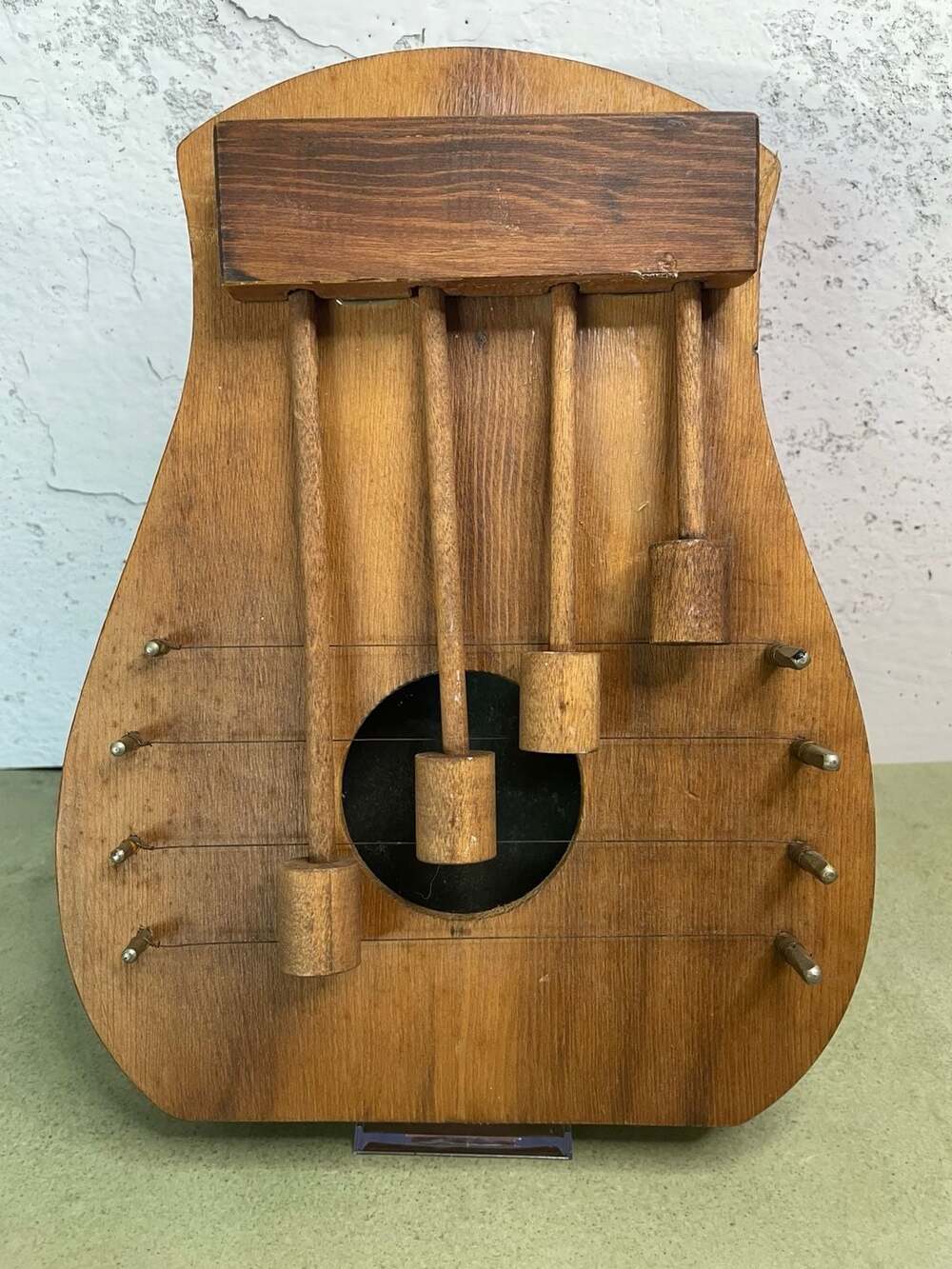 Vintage Handcrafted Wooden 4-String Door Harp Chime Folk Art 1987